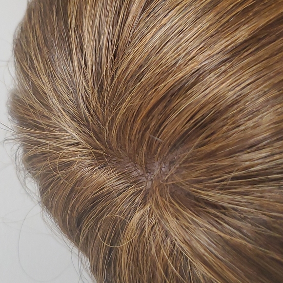 100%  Human Hair Wig long  top band and layers brown with copper highlight - Picture 6 of 11